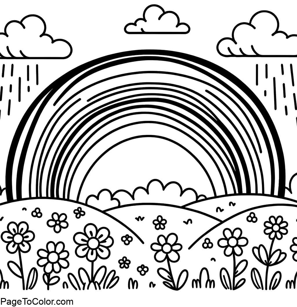 Rainbow coloring page flowers simple design