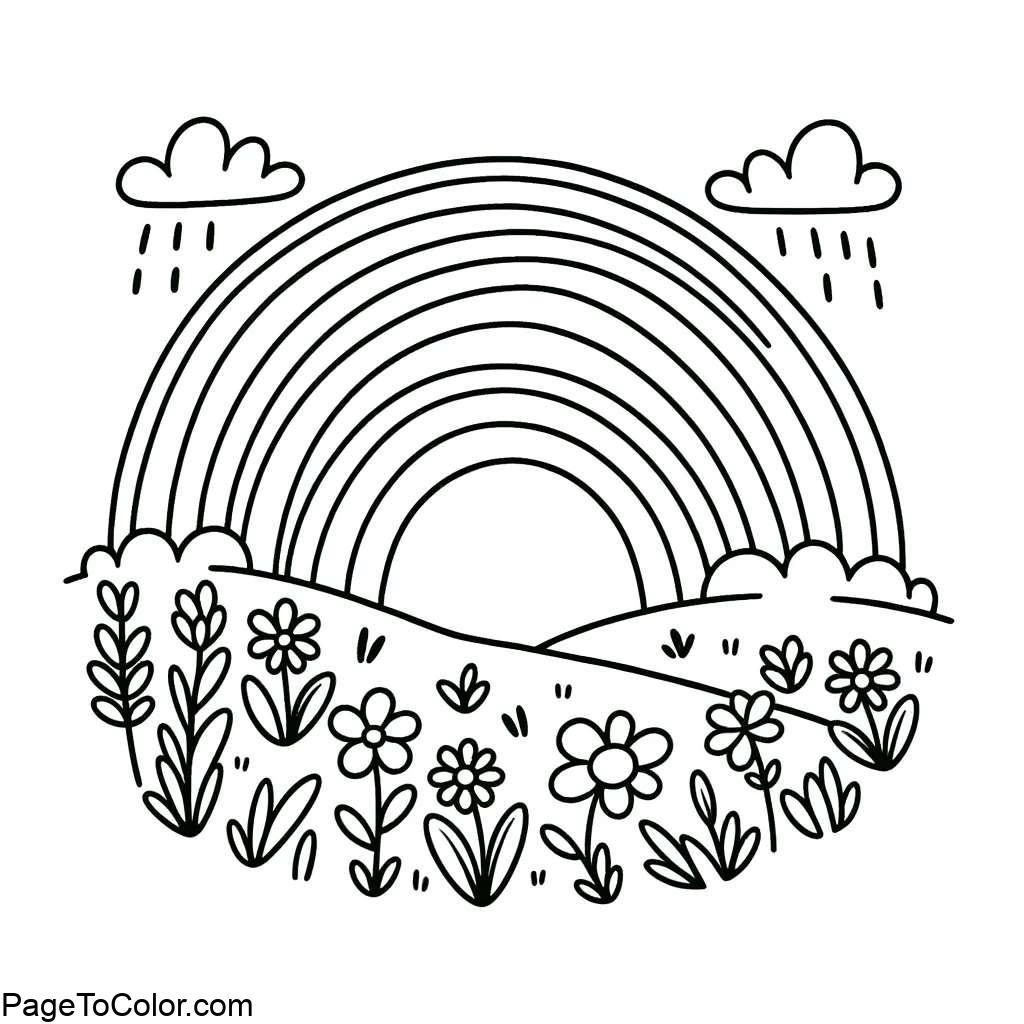 Rainbow coloring page simple meadow