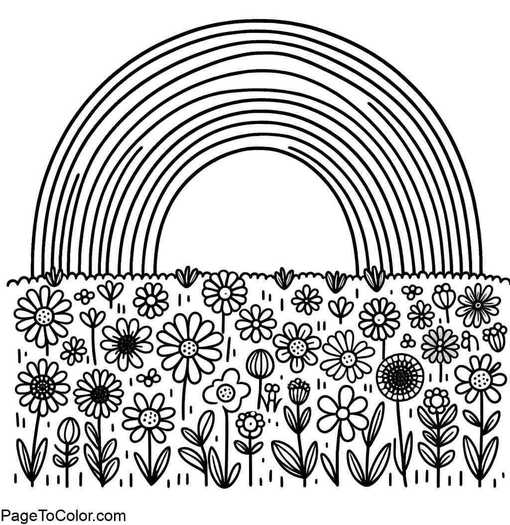 Rainbow coloring page wildflower meadow