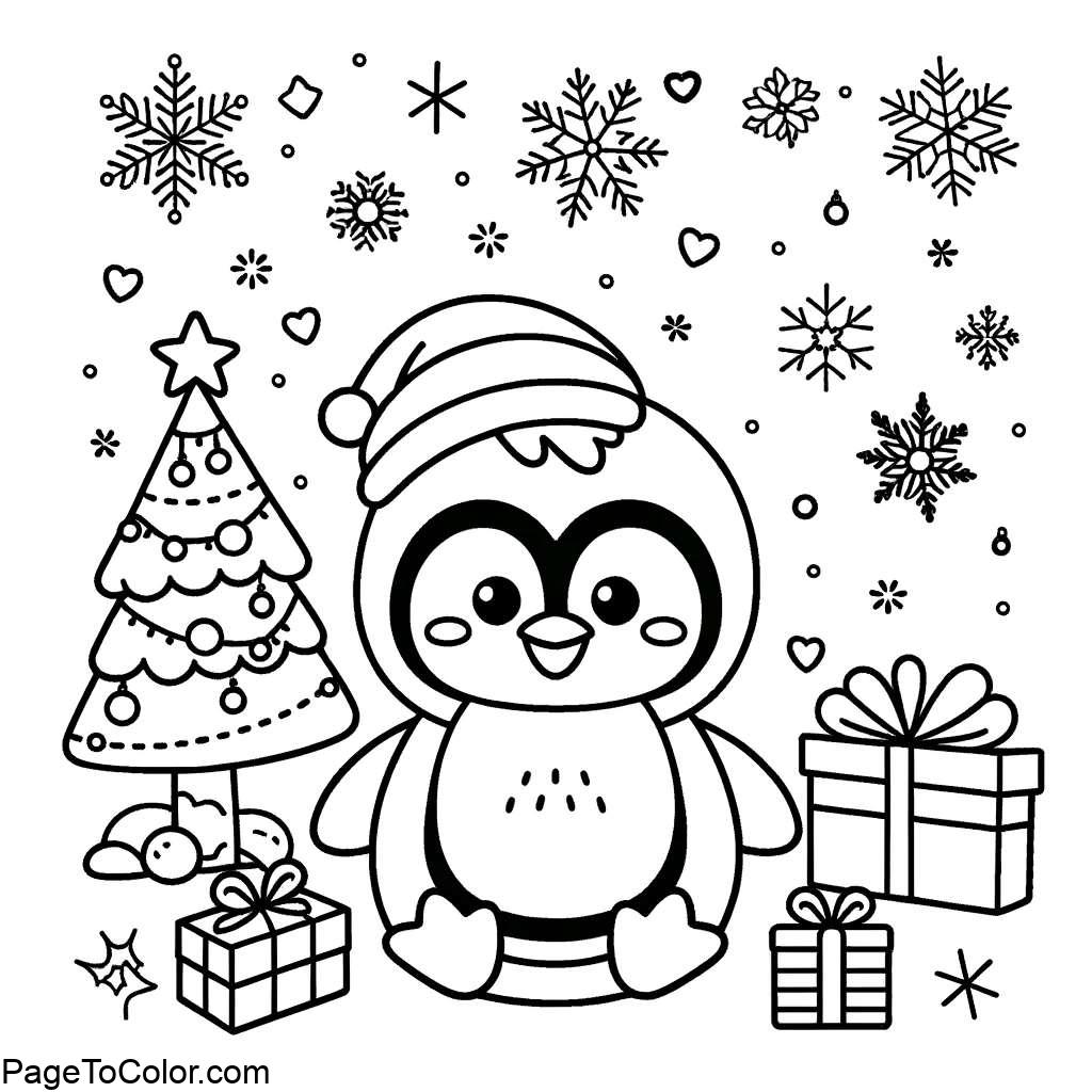 Penguin coloring page Christmas