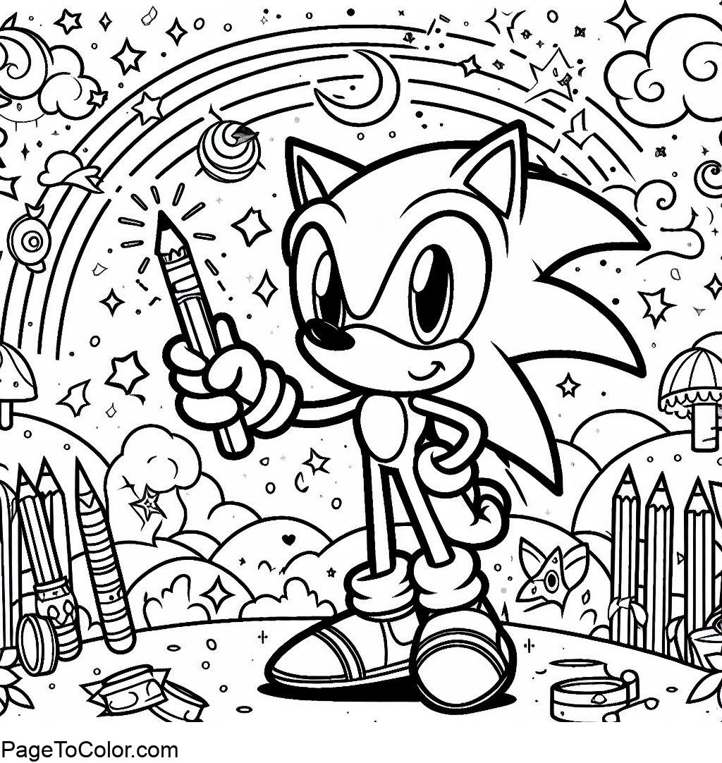 Sonic coloring pages holding crayon