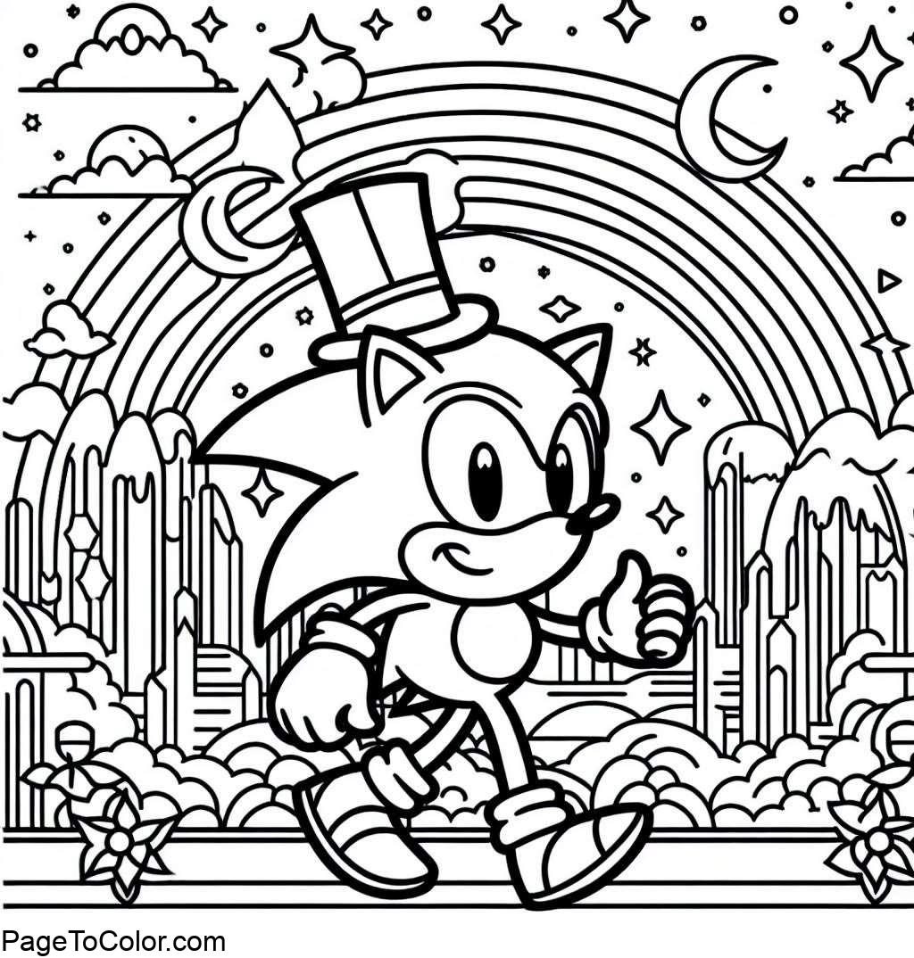 Sonic coloring pages with rainbow